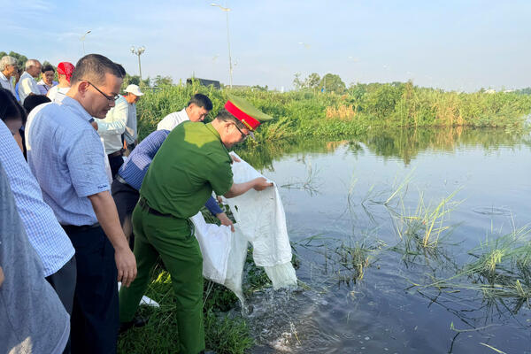 Sở Nông nghiệp và Môi trường Quảng Ngãi thả cá giống tái tạo nguồn lợi thủy sản trên sông Trà Khúc